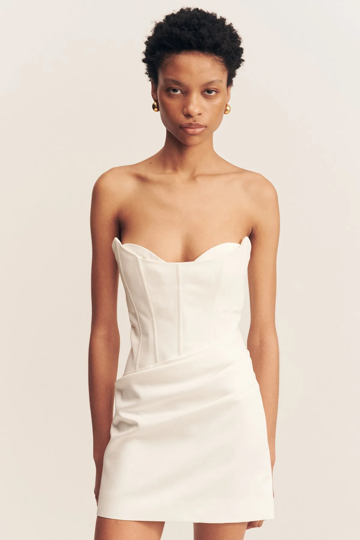 OAKLEY STRAPLESS DRAPED MINI DRESS - IVORY