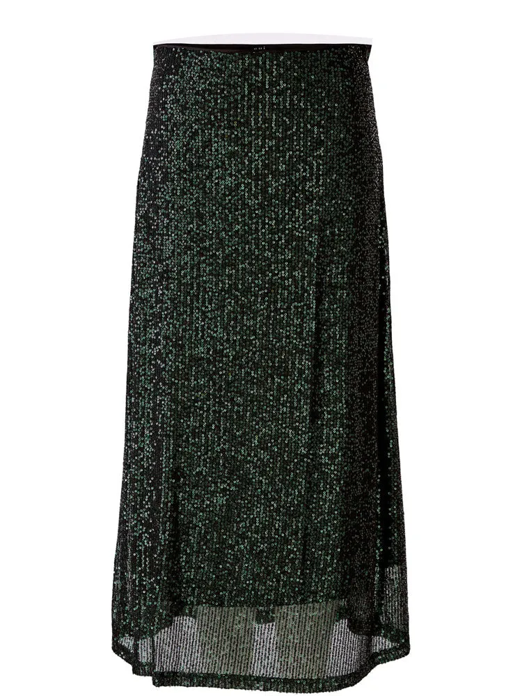 Oui Sequin Midi Skirt Dark Green