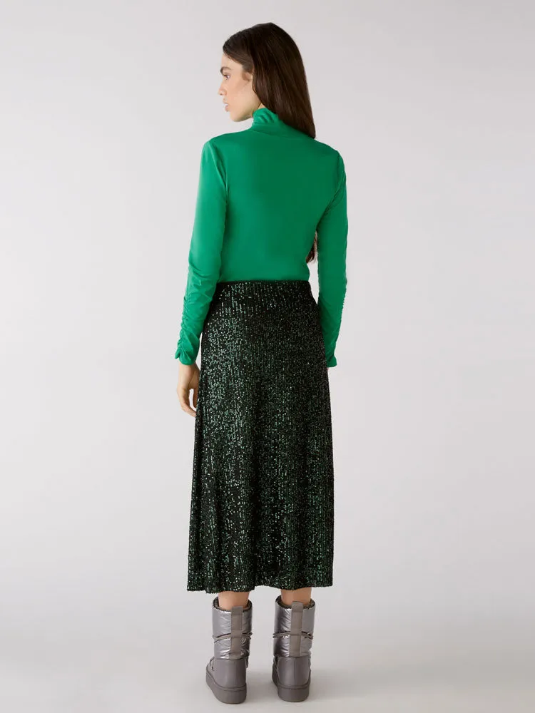 Oui Sequin Midi Skirt Dark Green