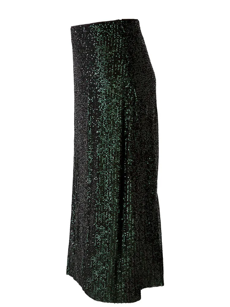 Oui Sequin Midi Skirt Dark Green