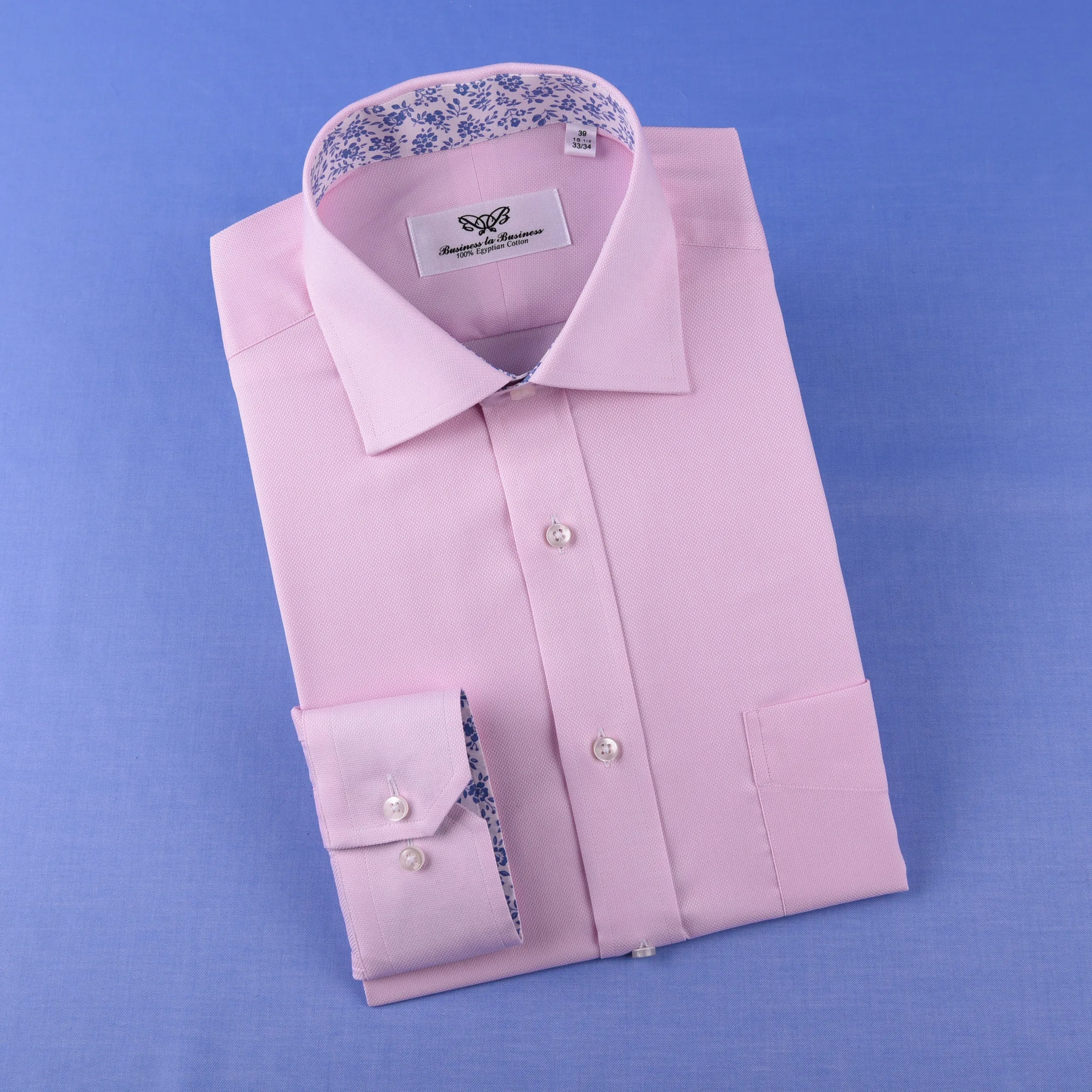 Pink Oxford Floral Inner Lining Formal Dress Shirt Sexy Business Formal Attire in Single Button Cuffs