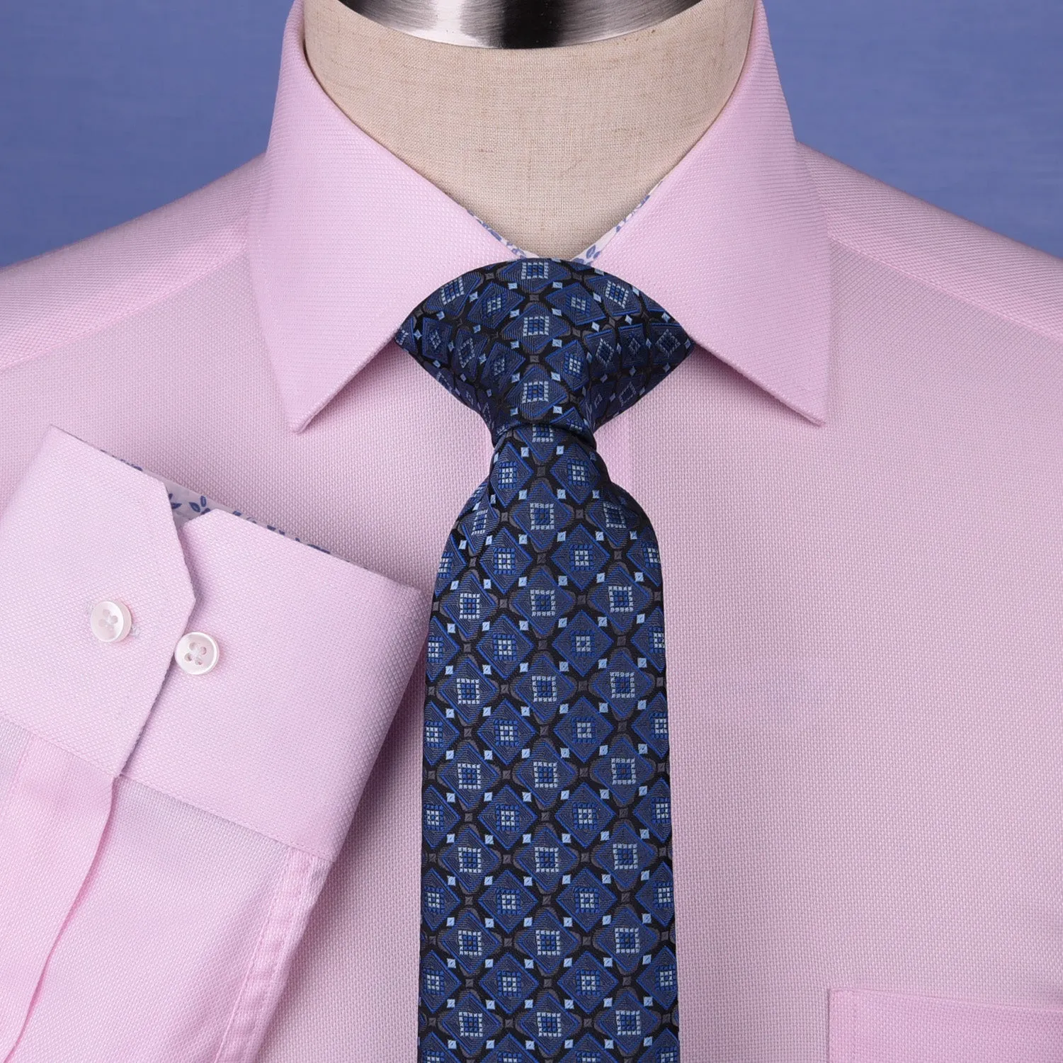 Pink Oxford Floral Inner Lining Formal Dress Shirt Sexy Business Formal Attire in Single Button Cuffs