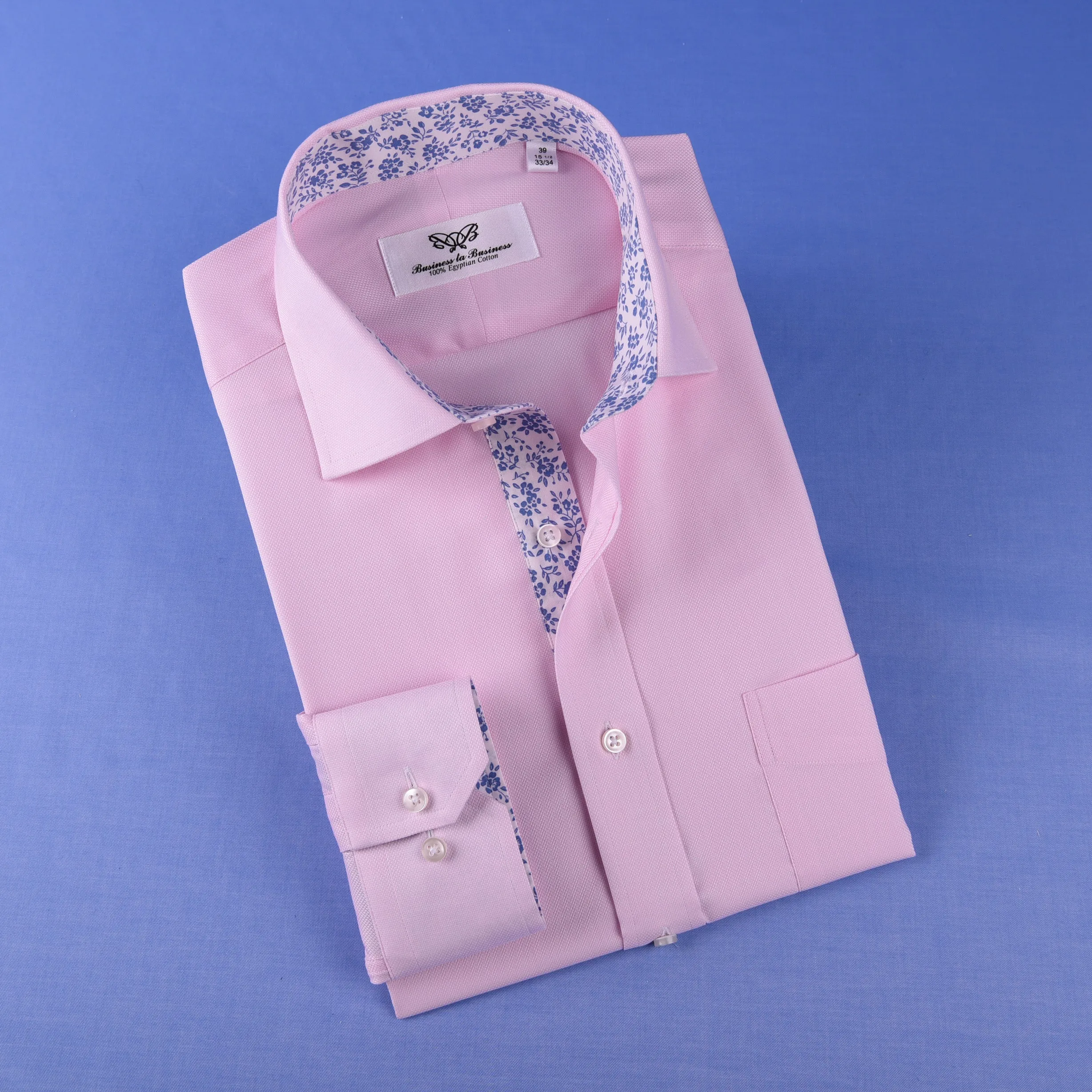 Pink Oxford Floral Inner Lining Formal Dress Shirt Sexy Business Formal Attire in Single Button Cuffs