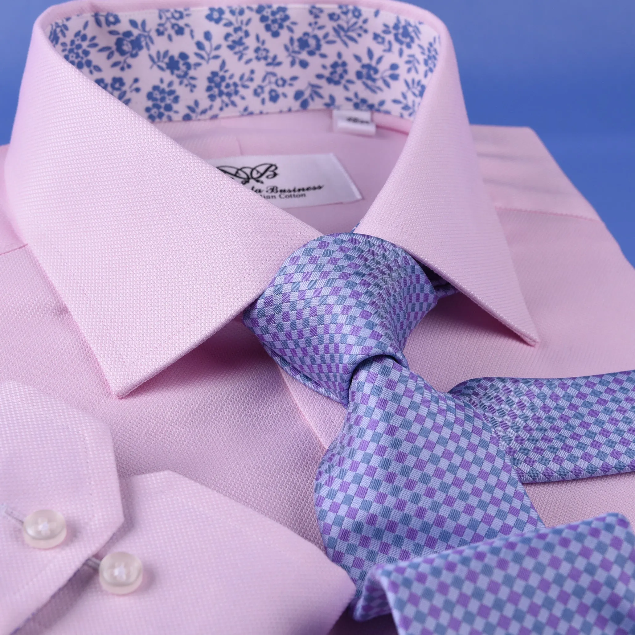 Pink Oxford Floral Inner Lining Formal Dress Shirt Sexy Business Formal Attire in Single Button Cuffs