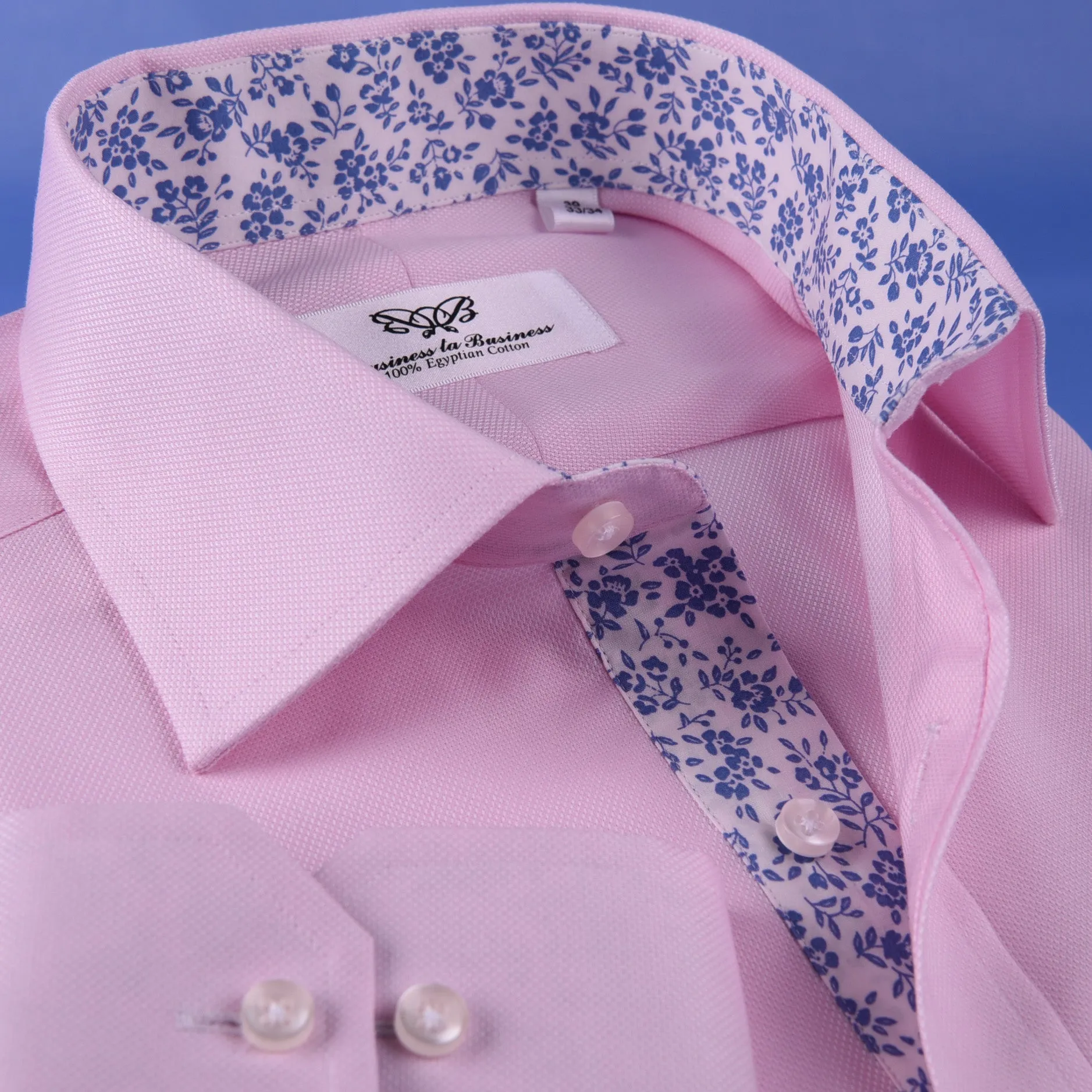 Pink Oxford Floral Inner Lining Formal Dress Shirt Sexy Business Formal Attire in Single Button Cuffs