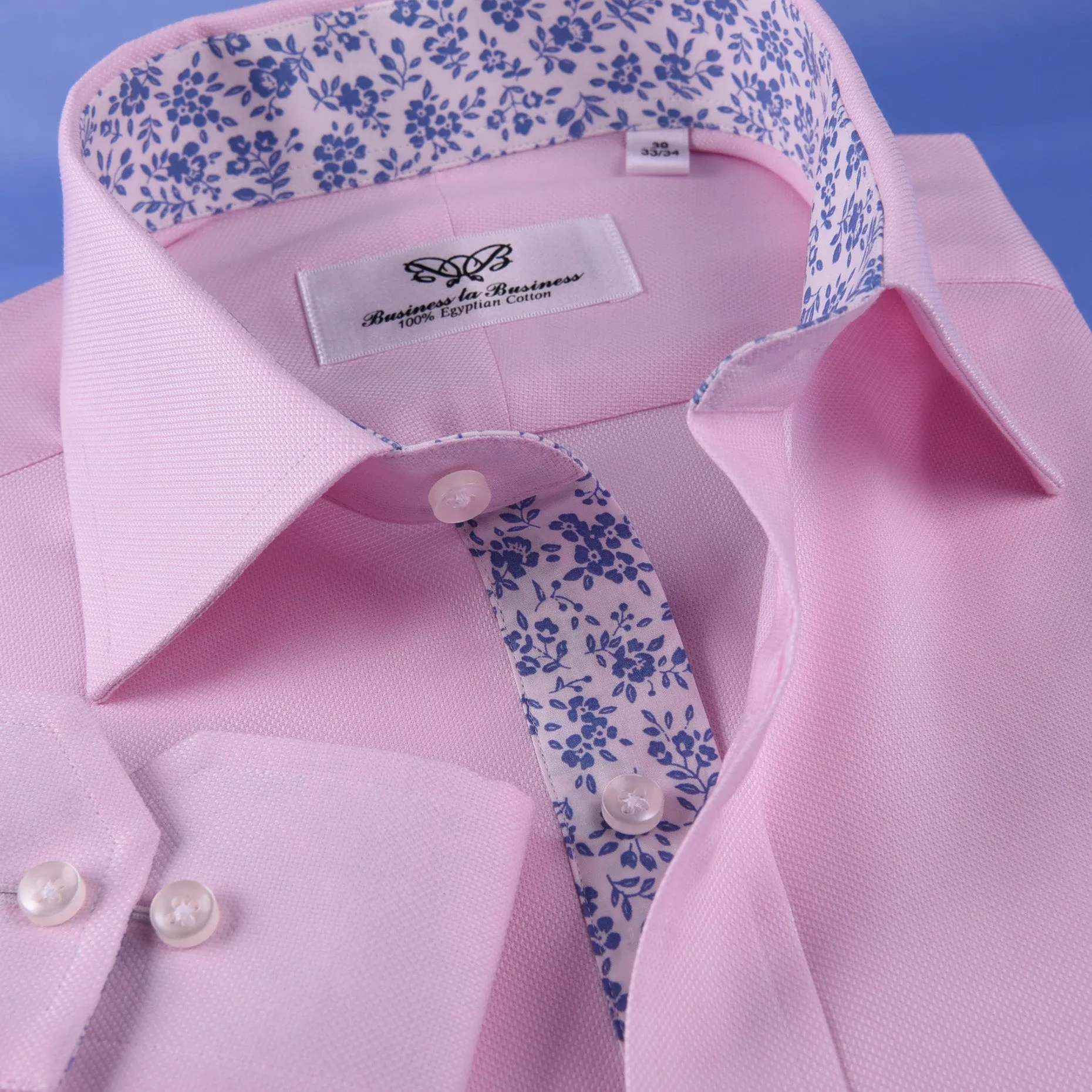 Pink Oxford Floral Inner Lining Formal Dress Shirt Sexy Business Formal Attire in Single Button Cuffs