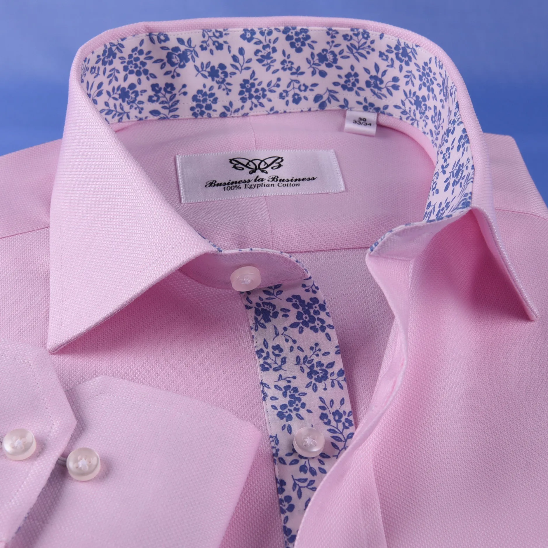 Pink Oxford Floral Inner Lining Formal Dress Shirt Sexy Business Formal Attire in Single Button Cuffs