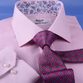 Pink Oxford Floral Inner Lining Formal Dress Shirt Sexy Business Formal Attire in Single Button Cuffs