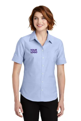 Port Authority Ladies Short Sleeve SuperPro Branded Oxford Shirts, Oxford Blue