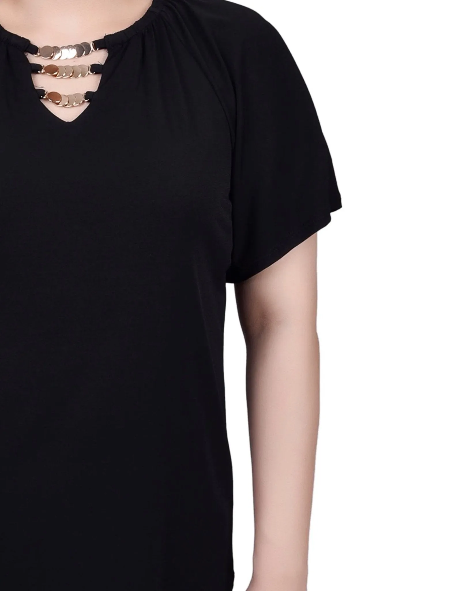 Raglan Sleeve Top With Chain Details - Petite