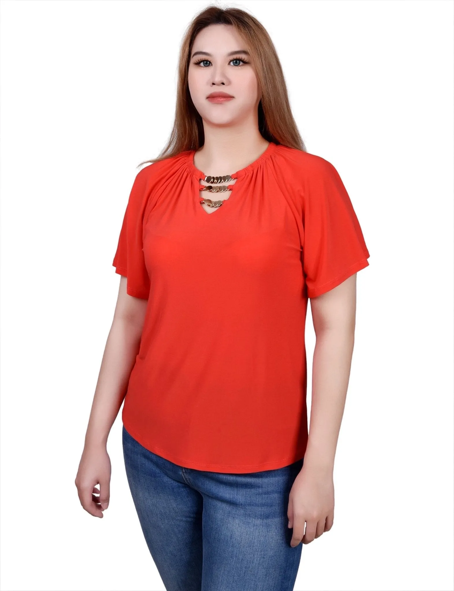 Raglan Sleeve Top With Chain Details - Petite