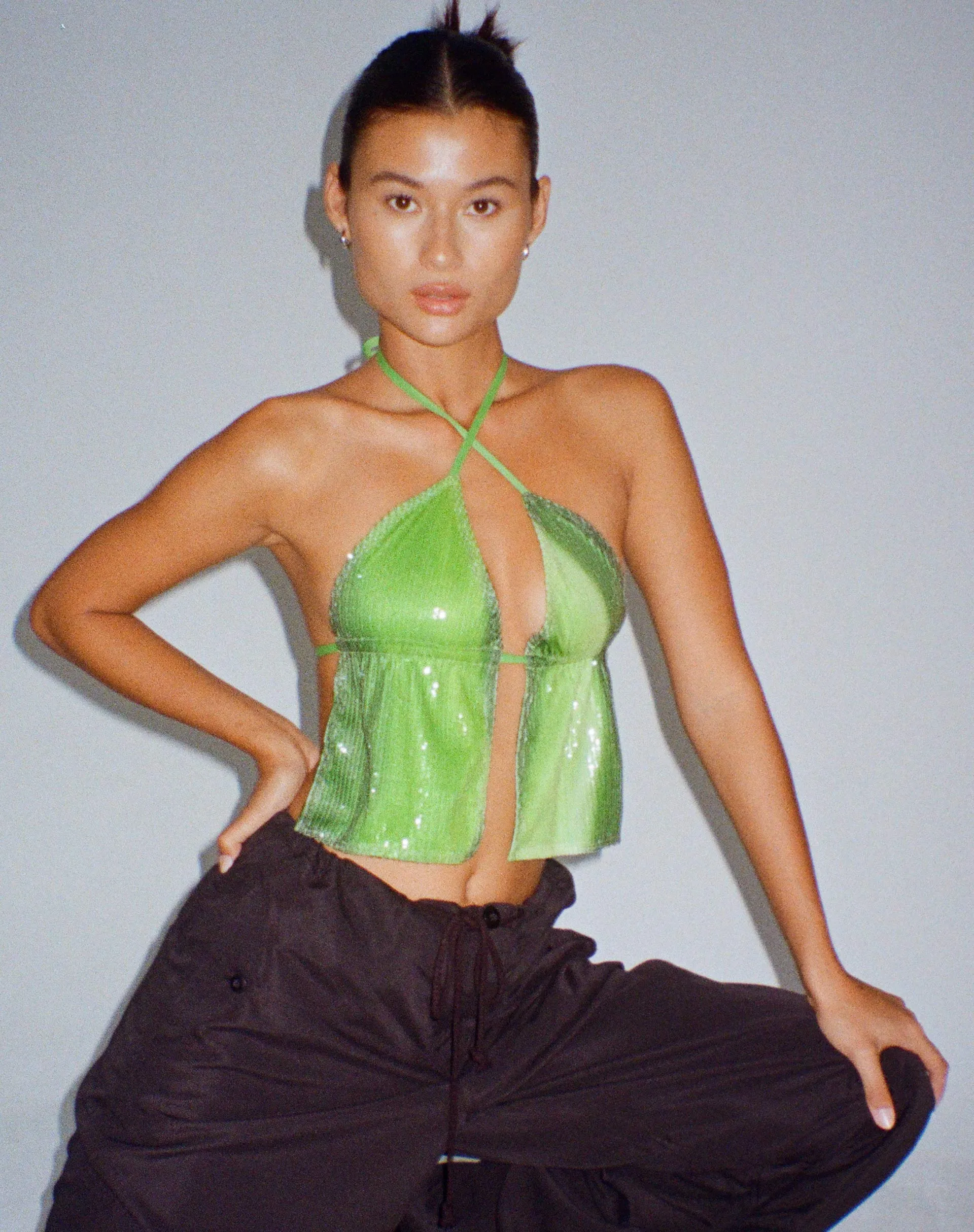 Runita Halter Top in Sequin Solarized Green