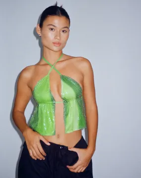 Runita Halter Top in Sequin Solarized Green