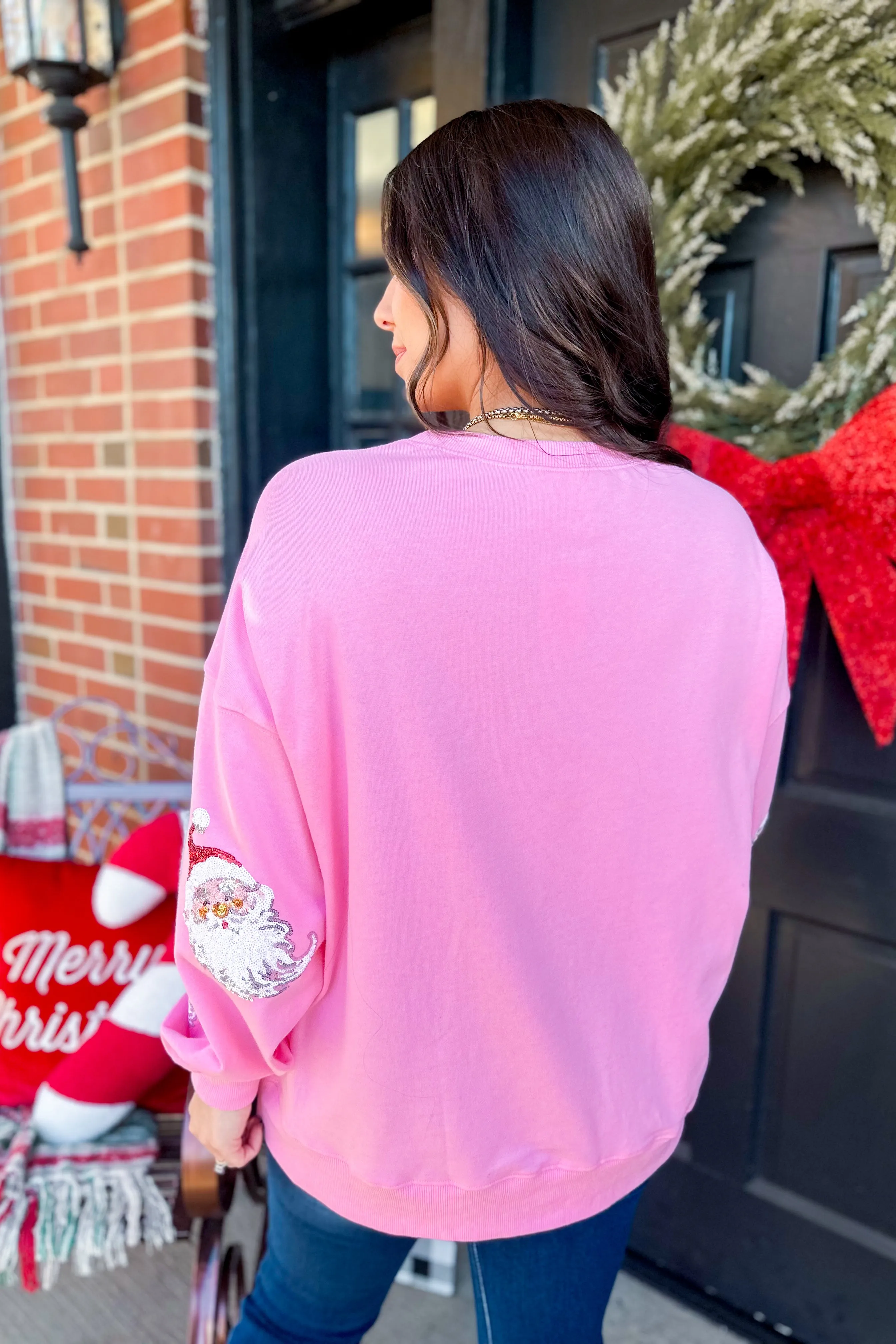 Santa Claus Sequin French Terry Long Sleeve Pull Over