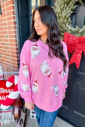 Santa Claus Sequin French Terry Long Sleeve Pull Over