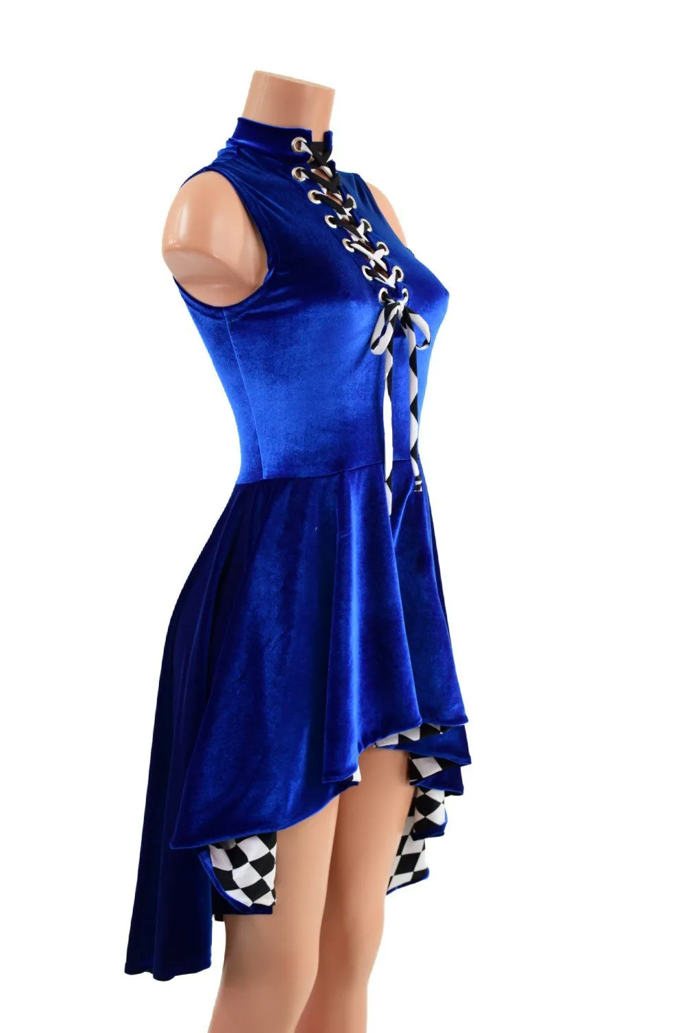 Sapphire Blue Velvet Peplum Top with Laceup