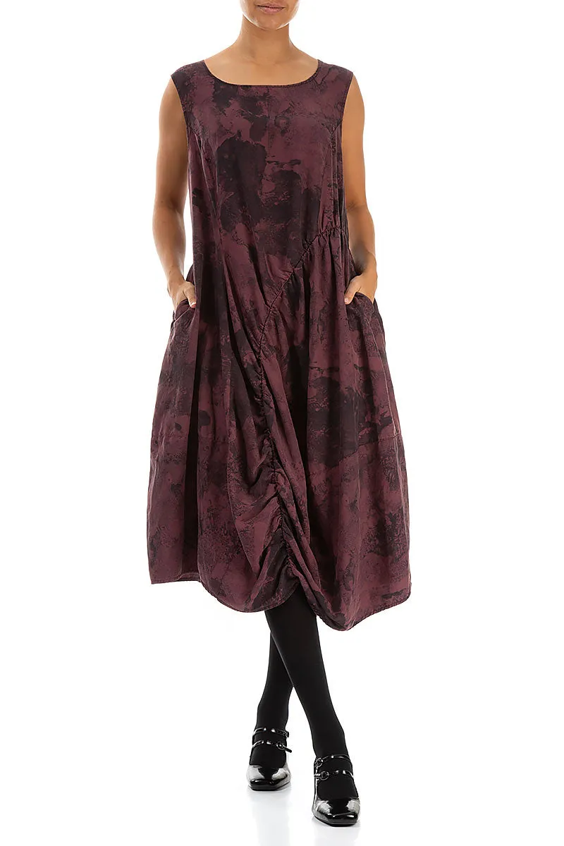 Sleeveless Draped Merlot Marble Silk Cotton Dress