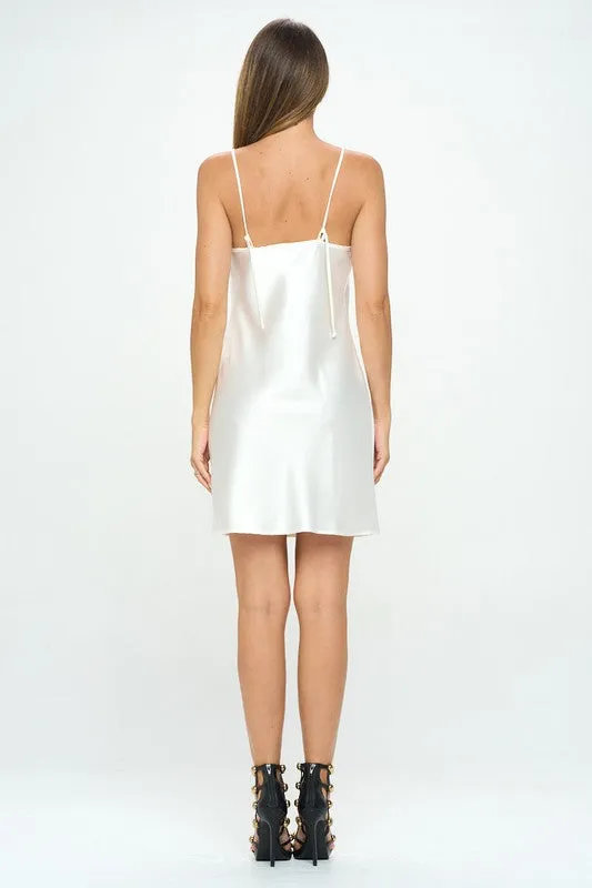 Solid Heavy Bias Cut Satin Slip Dress - Ivory