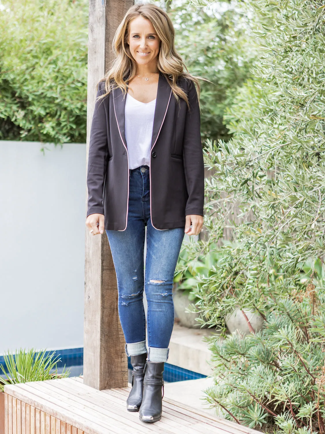 Sorrento Blazer - Black & Piping