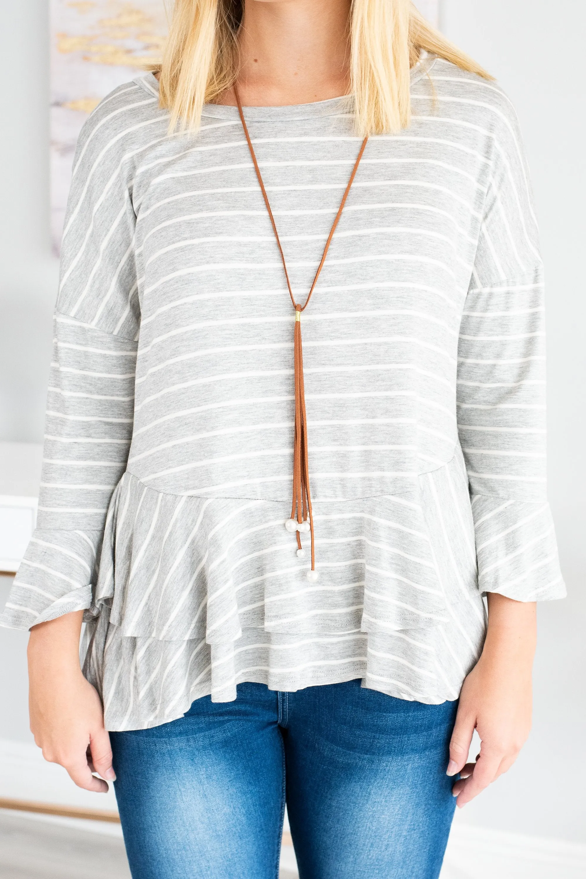 Steady As She Goes Gray-White Striped Top