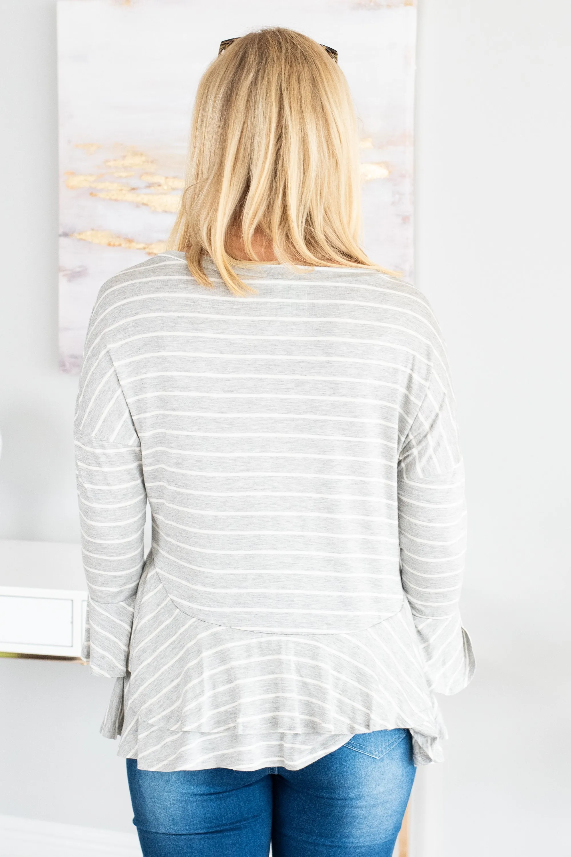 Steady As She Goes Gray-White Striped Top