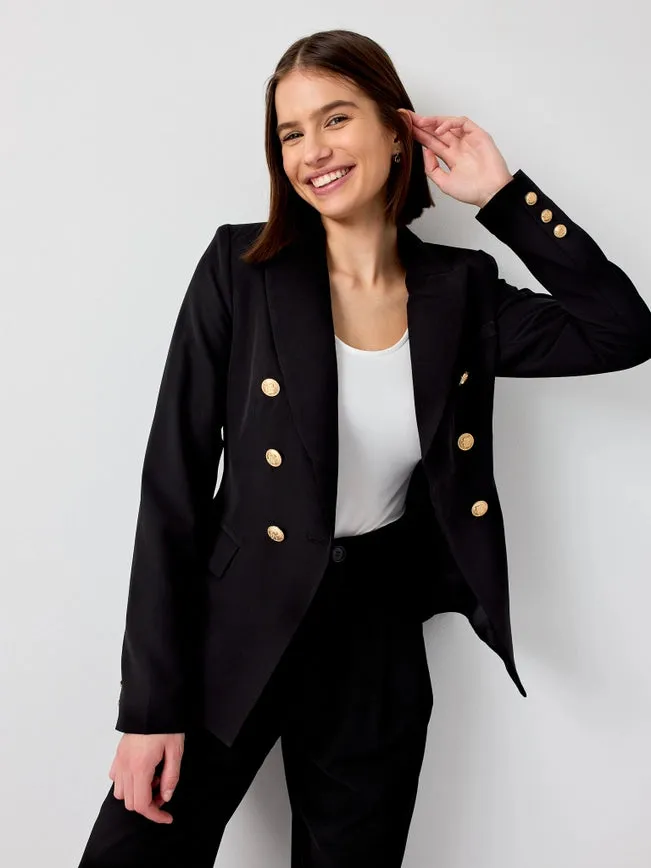 Timeless Fitted Blazer Jacket with Gold Double-Breasted Buttons Black