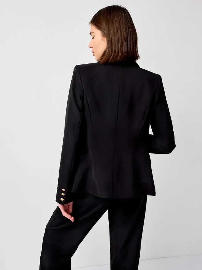 Timeless Fitted Blazer Jacket with Gold Double-Breasted Buttons Black