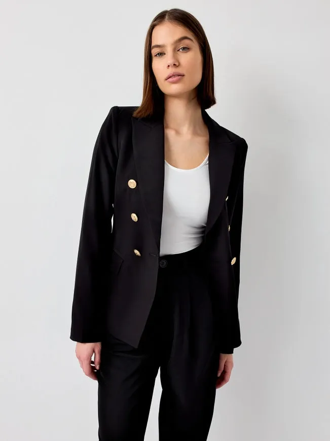 Timeless Fitted Blazer Jacket with Gold Double-Breasted Buttons Black