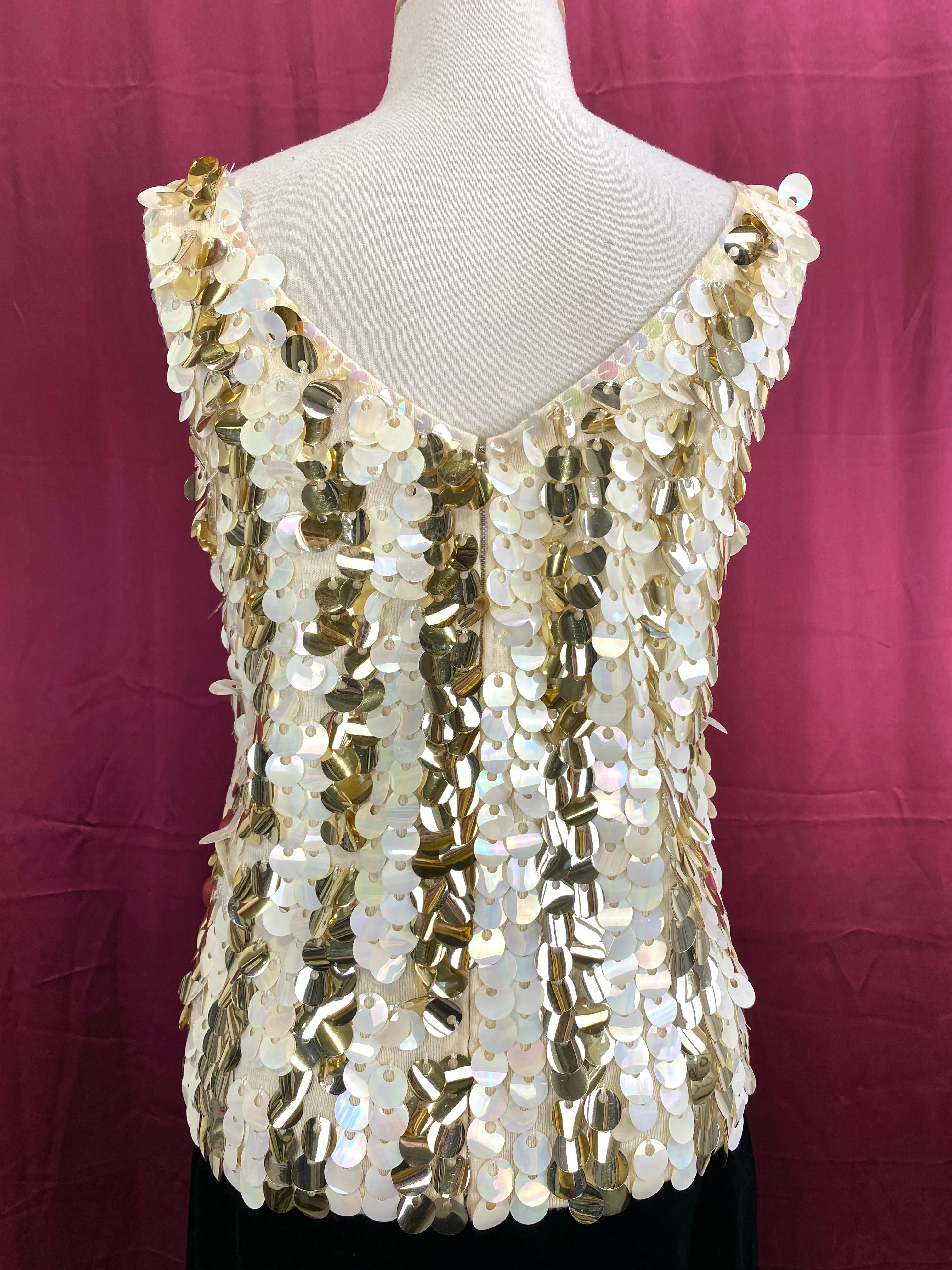 Vintage 1960s Gold Sequin Wool Shimmy Top, Small