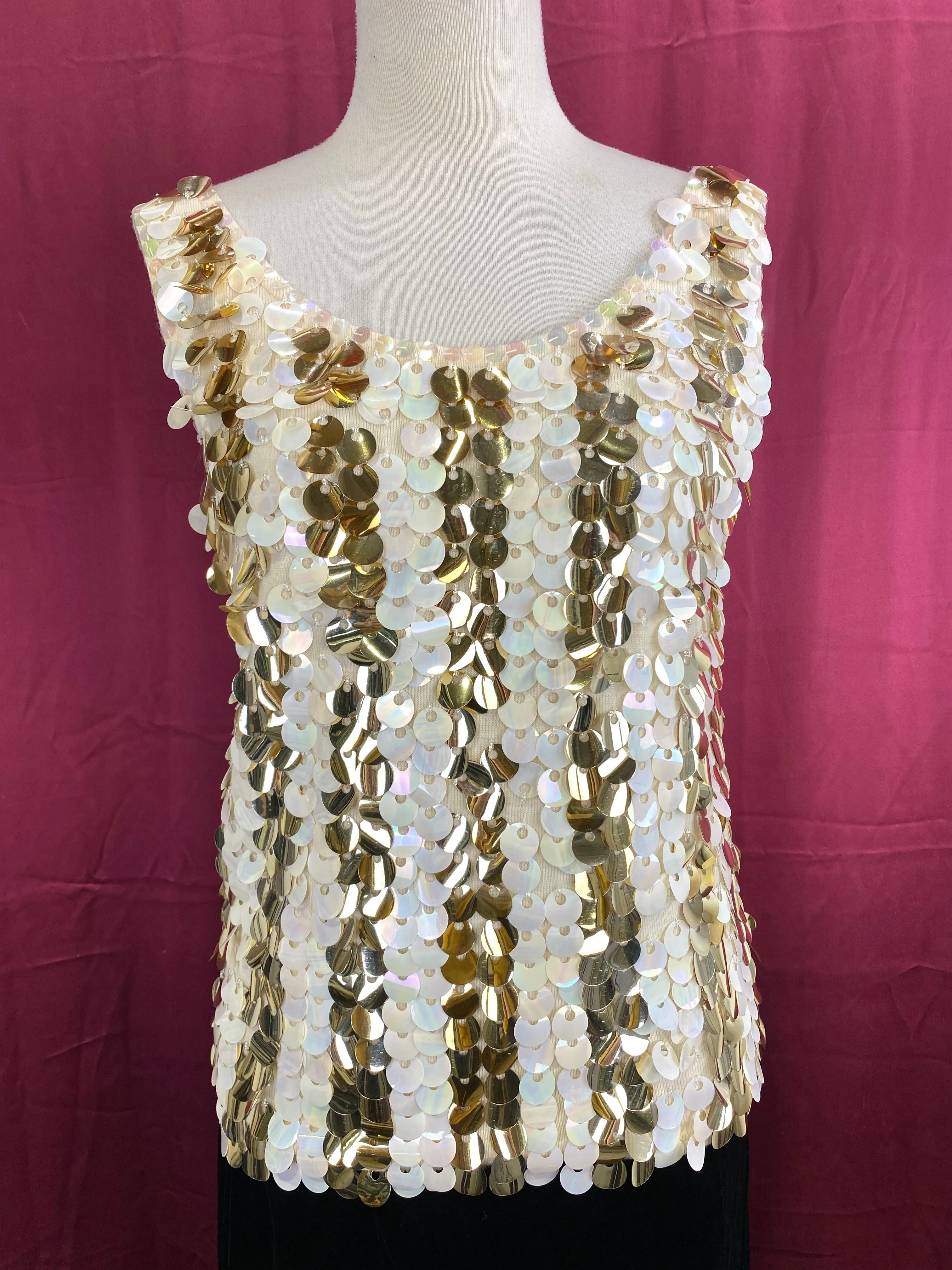 Vintage 1960s Gold Sequin Wool Shimmy Top, Small