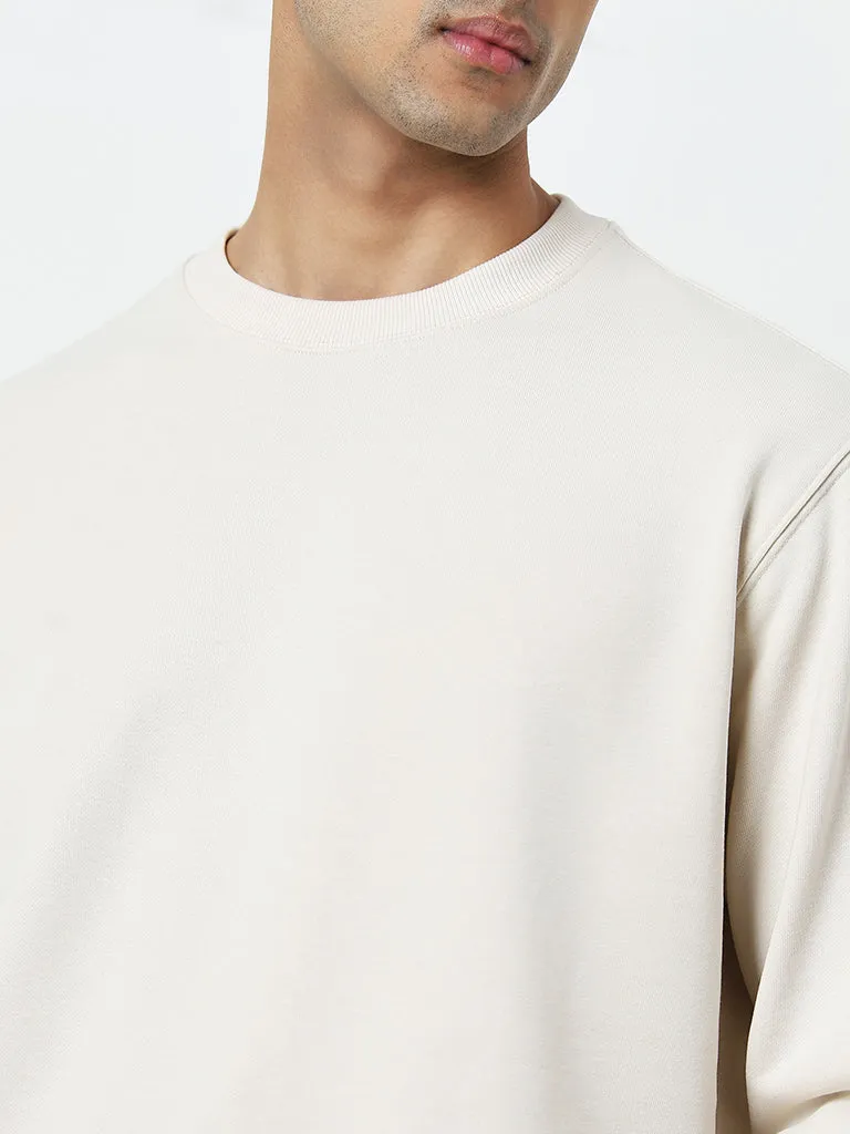 WES Casuals Light Beige Relaxed-Fit Cotton-Blend Sweatshirt