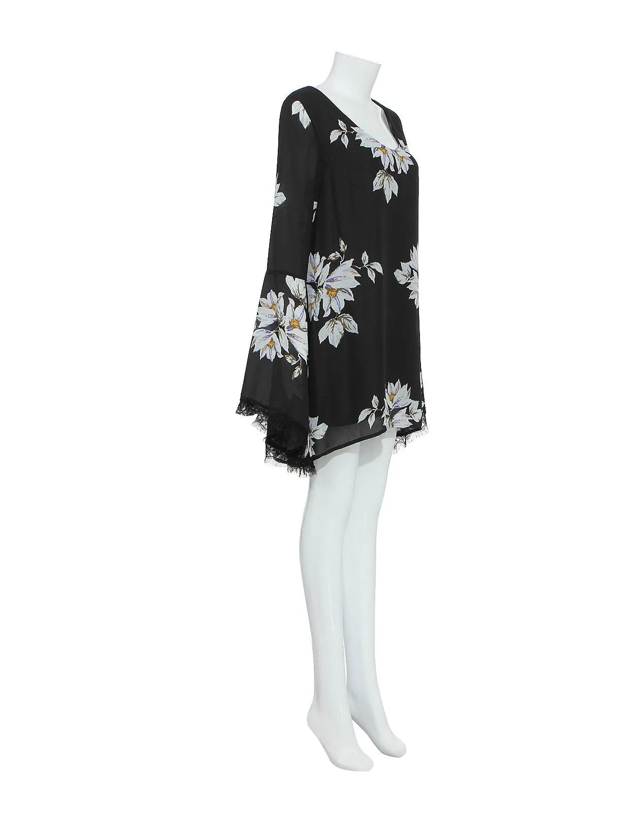 Wholesale Black Long Sleeve Floral Print Dresses