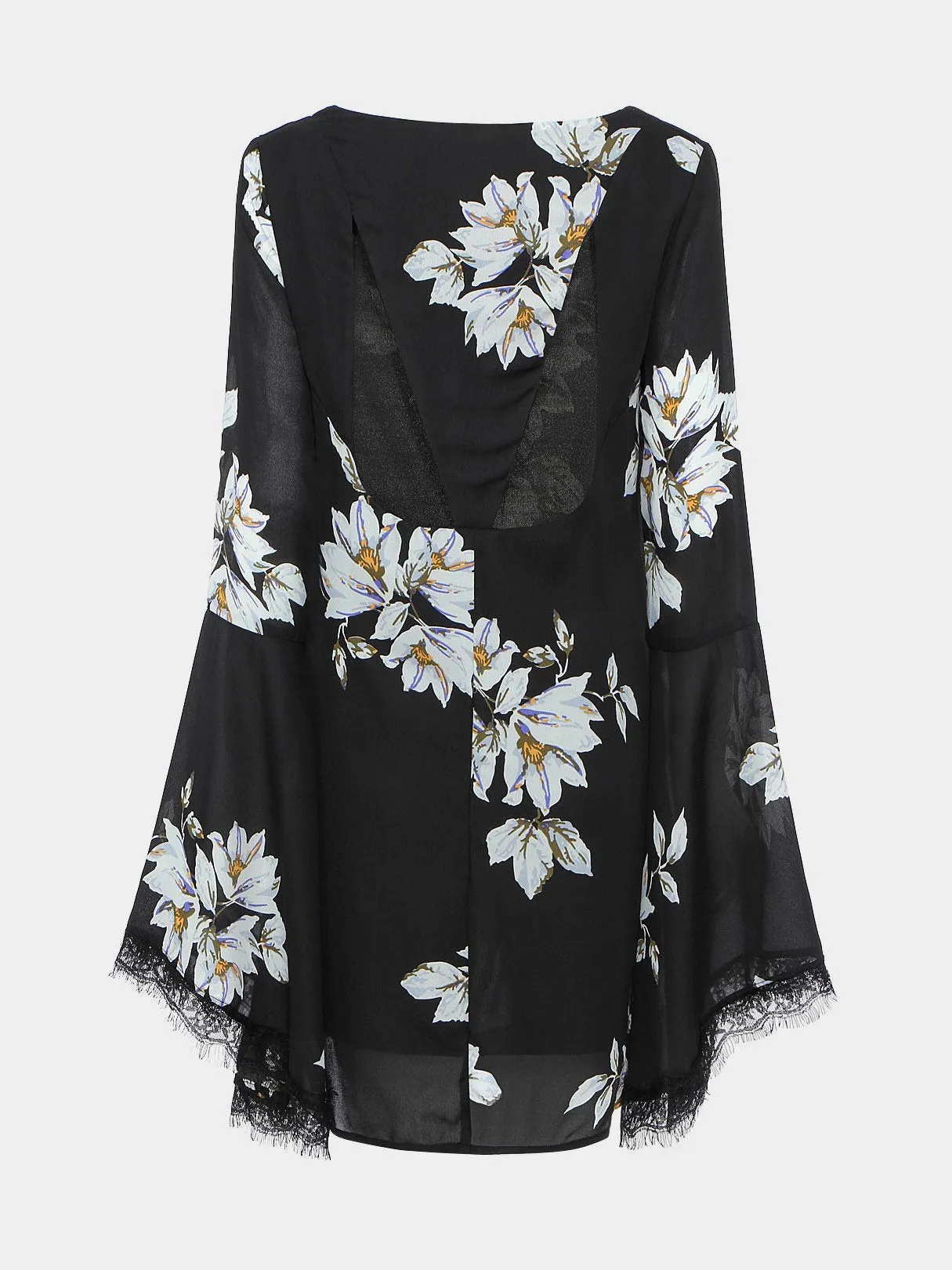 Wholesale Black Long Sleeve Floral Print Dresses