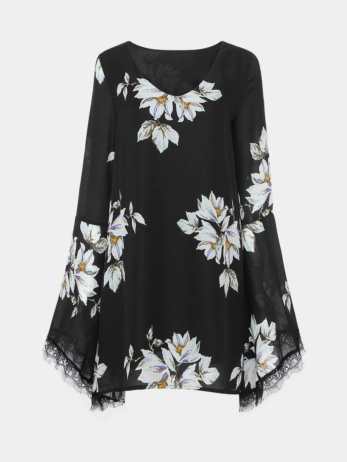 Wholesale Black Long Sleeve Floral Print Dresses